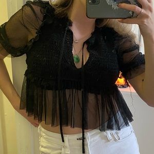 Polk Dot Tuelle Cropped Blouse